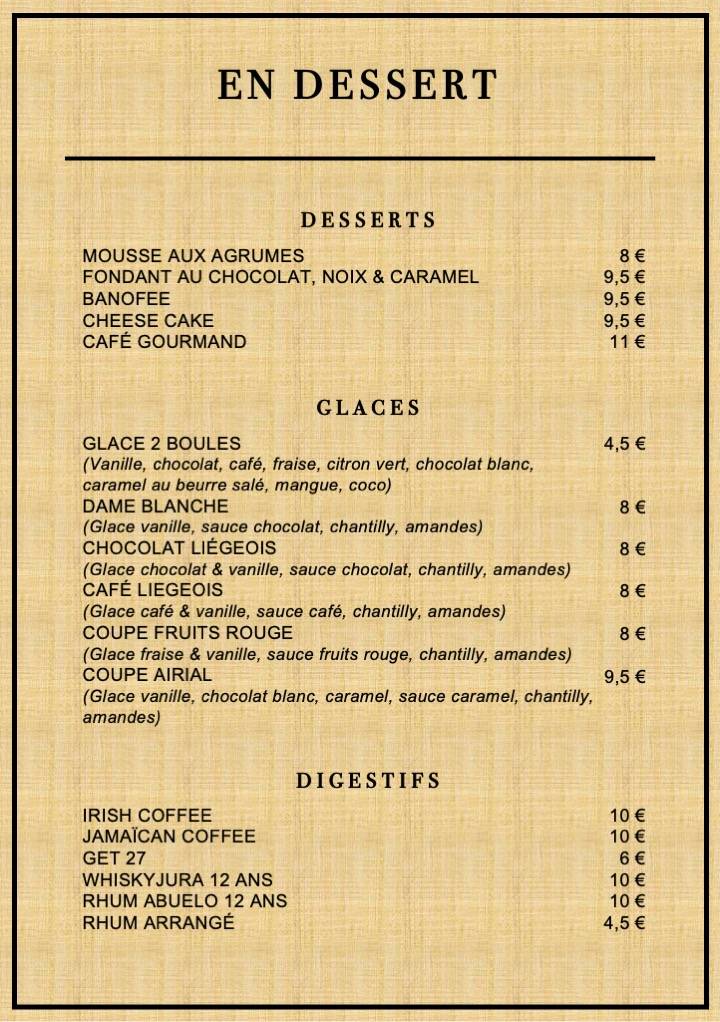 Notre carte des menus