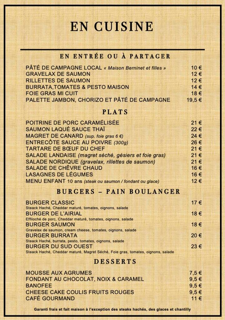 Notre carte des menus